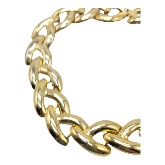 1980s Runway Couture Style Wide Chain Link Gold Tone Chunky Necklace 19.5" - Picture 6 of 8